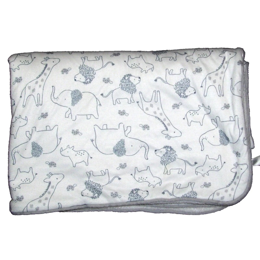 Carters Child of Mine Baby Blanket Safari Animals Gray White Elephant Lion Rhino